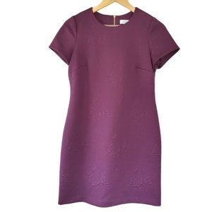 Calvin Klein short sleeve sheath pencil dress plum purple quilted floral 6 small